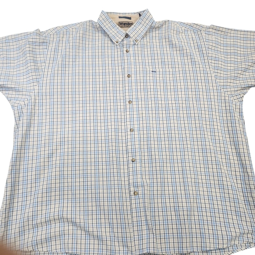 Wrangler Hero Mens Blue Tan Plaid 3XL Short Sleeve Button Down Cotton Shirt 7615